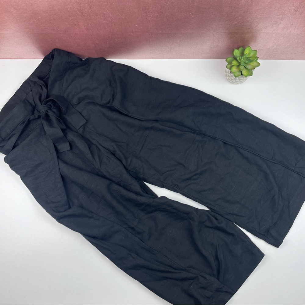 Jonny Cota Black Waist Tie Wide Leg Linen Blend Pants Women Size 8 Designer